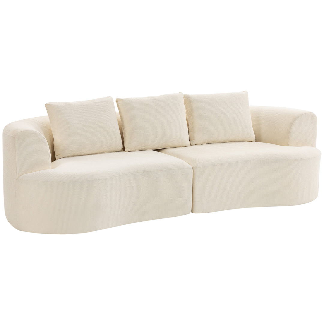 3-personers sofa, 260 cm chenillesofa med bredt sæde, polstring med fjederkerne, højdensitetsskum, 3 cremefarvede hynder