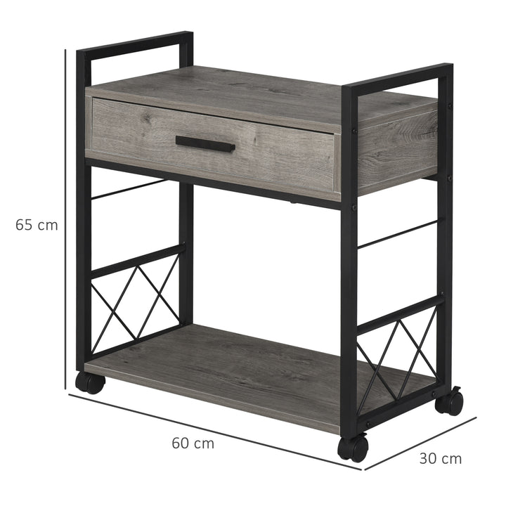 Sidebord serveringsvogn med hjul køkkenvogn sofabord med skuffe opbevaring skænk flytbar grå spånplade 60 x 30 x 65 cm