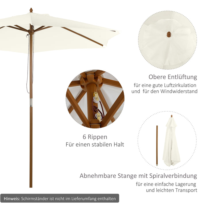 Parasol Ø 250 cm, parasol med trækmekanisme, balkonparasol, strandparasol af bambus, vindtæt, markedsparasol, solskærm til balkon, terrasse, have, hvid
