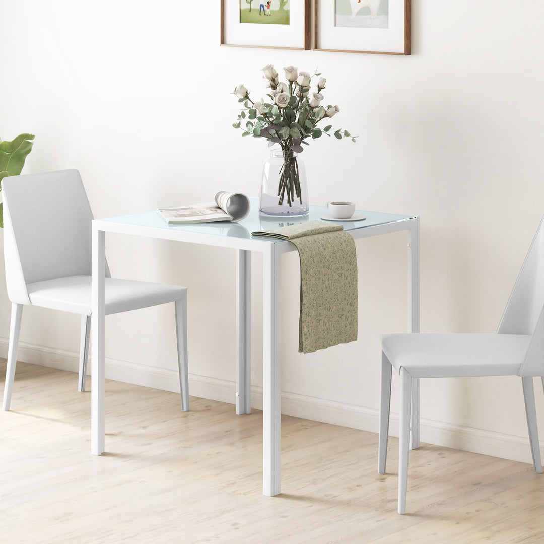 Firkantet spisebord til 4 personer, hærdet glasplade, til køkken og spisestue, 75 x 75 x 75 cm, hvid
