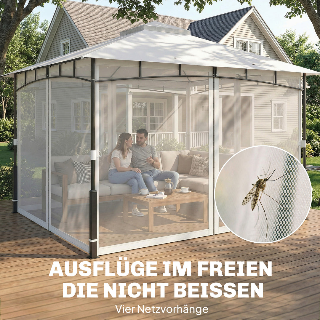 Pavillon, 3x3,6 m, vandafvisende, robust havepavillon med myggenet, dobbelttag, til have, terrasse, sort