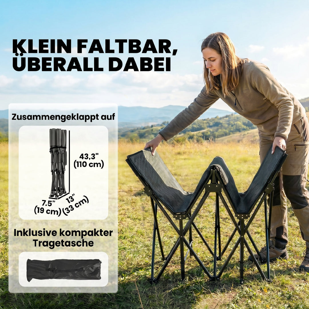 Sammenklappelig campingseng med bæretaske, campingliggestol op til 200 kg, indendørs/udendørs brug, 200 x 80 x 40 cm, sort
