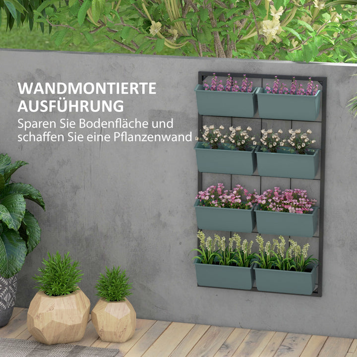 Plantestander/blomsterstander med 8 stabelbare plantekasser, vejrbestandig, 52,5 x 14 x 90 cm, grå + sort