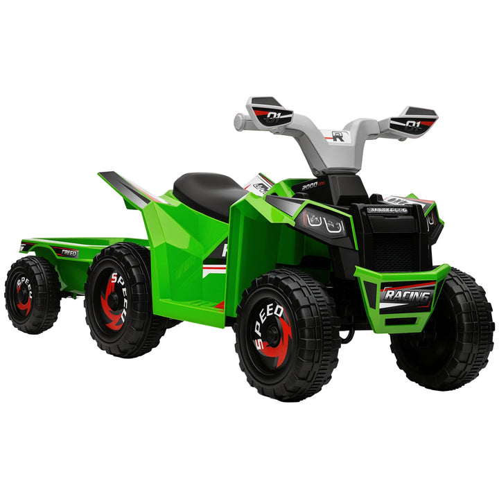 Børne atv, genopladelig, 2,5 km/t, med anhænger, 50 min. køretid, til børn 1,5 til 3 år, grøn