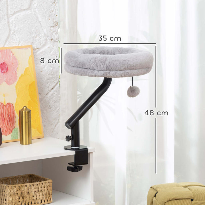 Katteseng til skrivebord, katteseng til skrivebord med 360° rotation, justerbar højde, katteseng med aftagelig, maskinvaskbar seng, til katte under 6 kg, hjemmekontor, grå