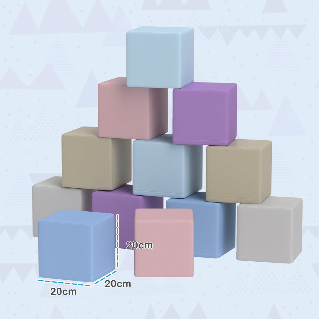 Bløde byggeklodser, 12 terninger à 20 x 20 x 20 cm, let at vedligeholde, børnesikre, til 1-3 år, kunstlæder