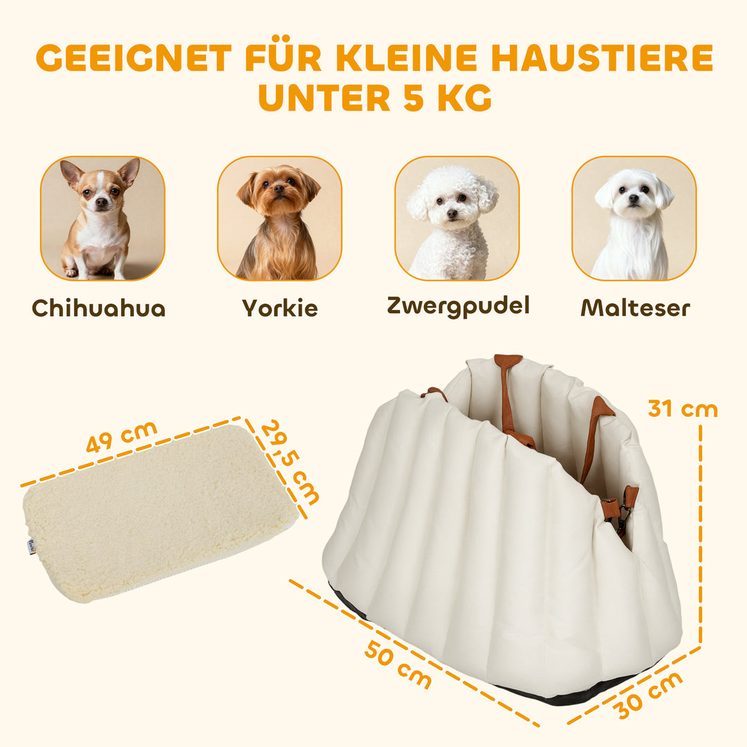 Hundebærertaske til hunde under 5 kg, 2 remme, Oxfordstof, hynde, snor, cremehvid
