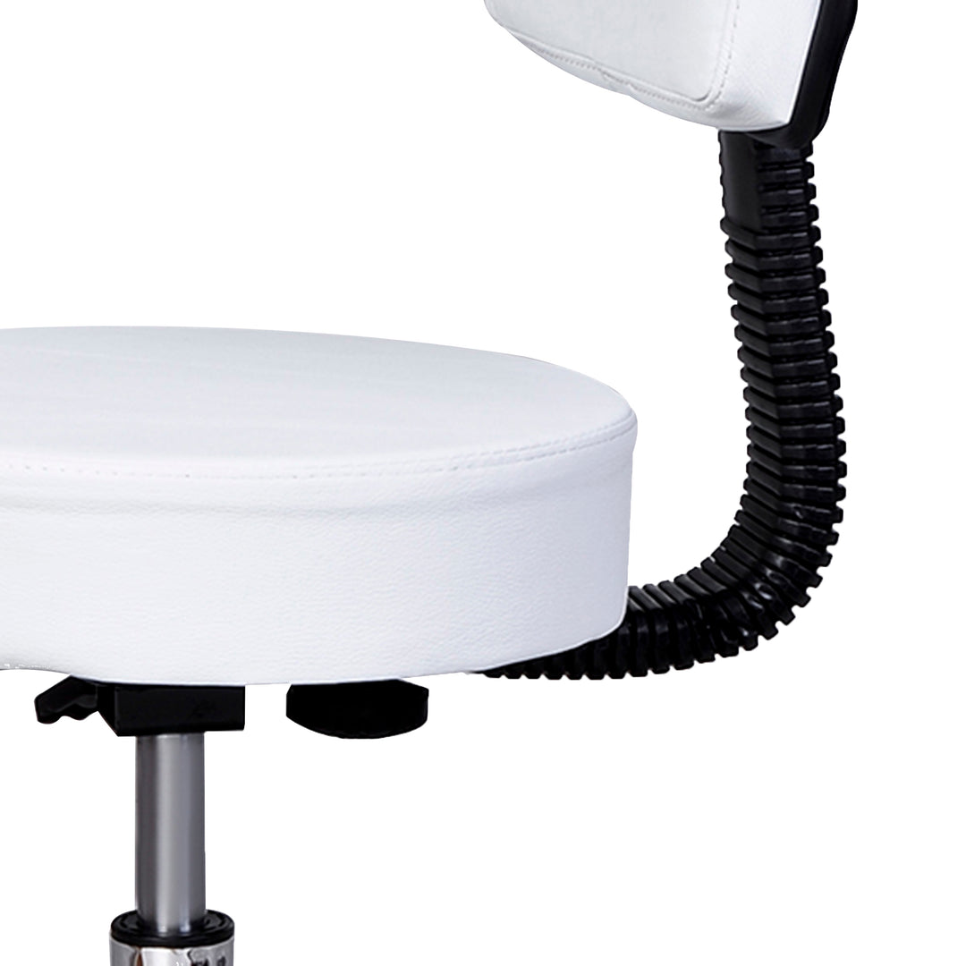 Rullende skammel højdejusterbar arbejdsskammel med ryglæn, roterende salonskammel til massagekontor kunstlæder hvid 35 x 72-84 cm
