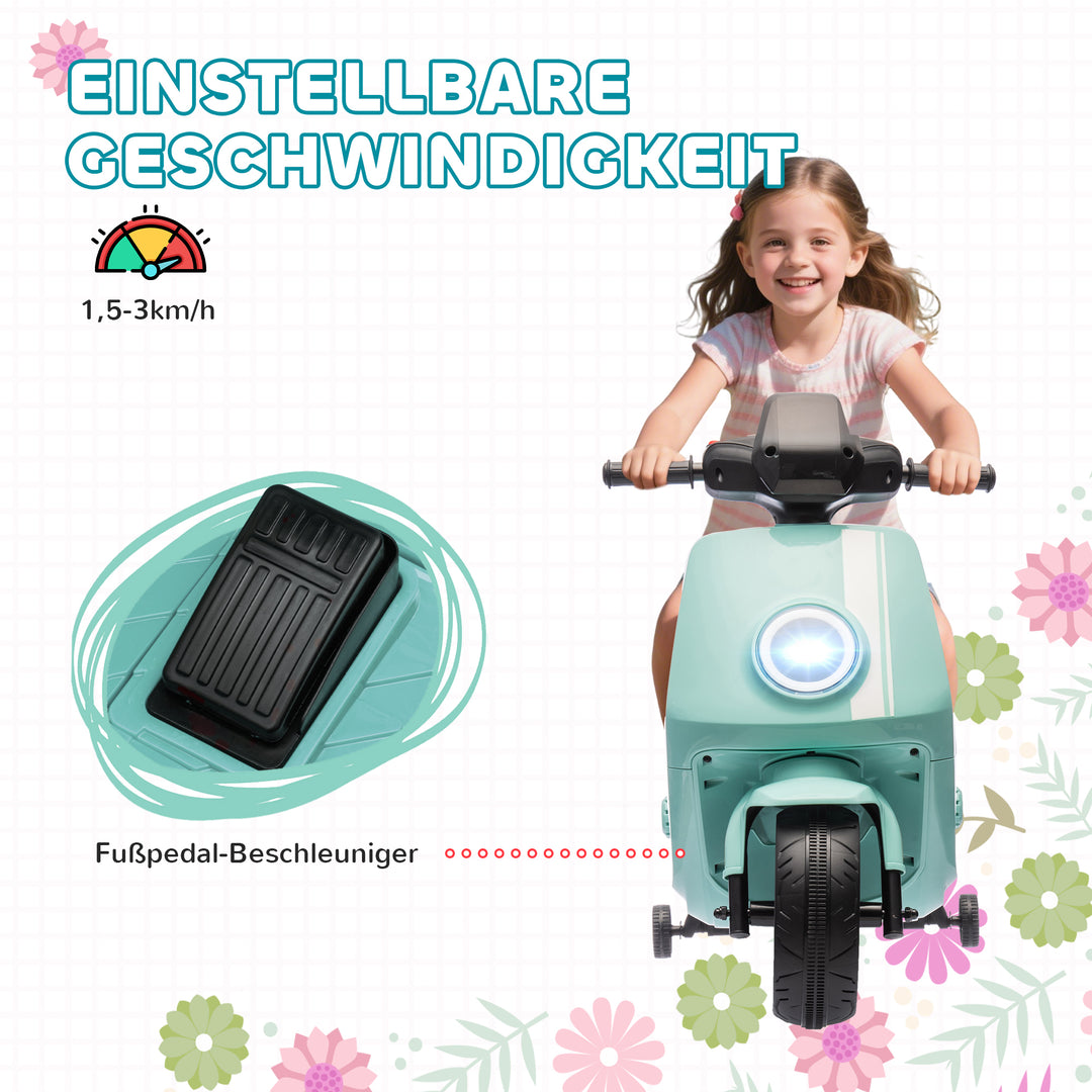 6V elmotorcykel til børn, med forlygte og musik, frem- og bakgear, støttehjul, 18-36 måneder, grøn