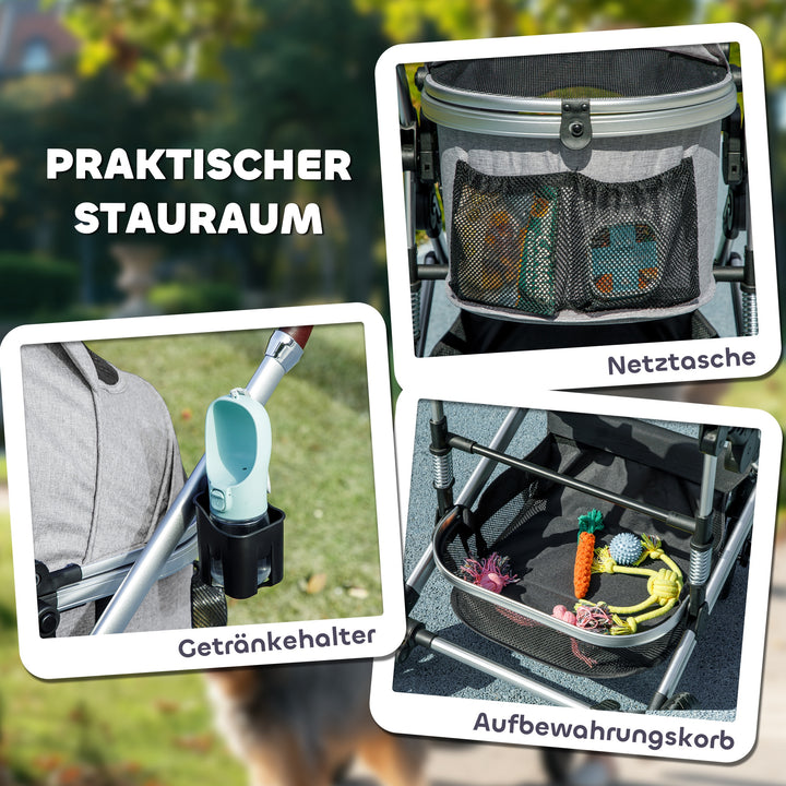 Hundeklapvogn 3 i 1 hundeklapvogn sammenklappelig til katte op til 10 kg katteklapvogn med pude kopholder lysegrå
