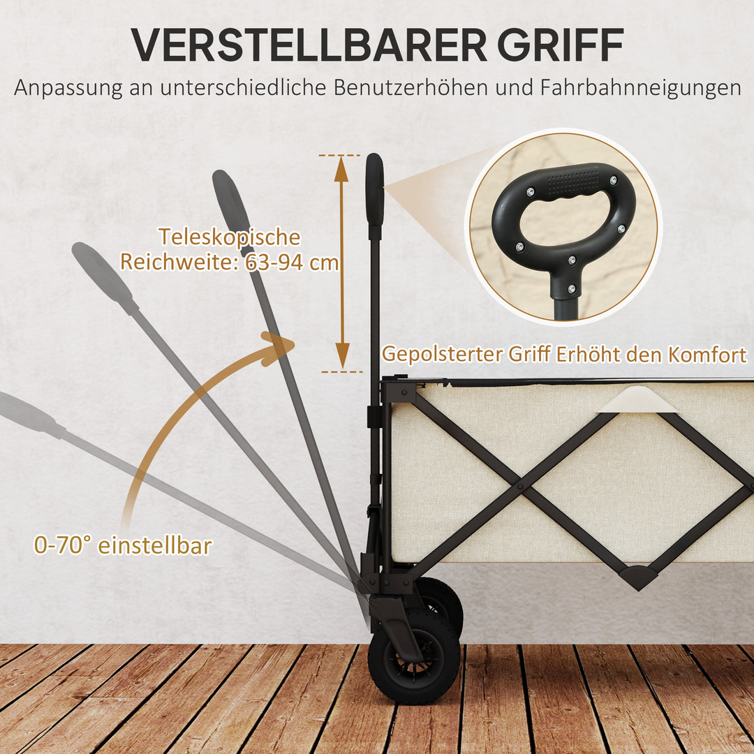 Havevogn, 100 kg lasteevne, foldbar transportvogn med aftagelig presenning, 90 x 48 x 92 cm, beige