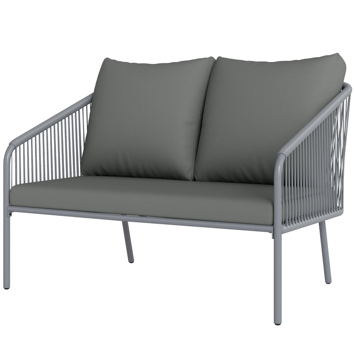 Havesofa med hynder, 2-personers rattansofa, loungesofa, udendørs balkonsofa, 112 x 72 x 76 cm, grå