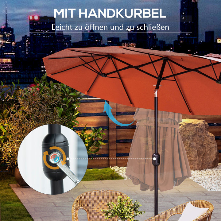 Parasol, haveparasol, vipbar, med håndsving, vindfang, polyester+stål, bordeaux, 295 x 152 cm
