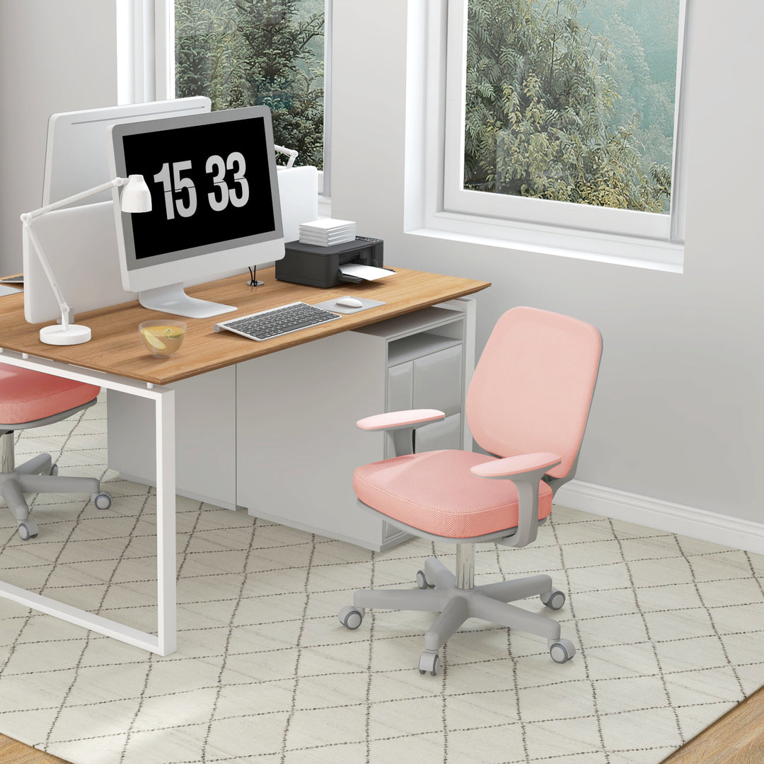 Kontorstol, ergonomisk skrivebordsstol med drejefunktion, højdejusterbar 55 x 48 x 82,5-94,5 cm lyserød