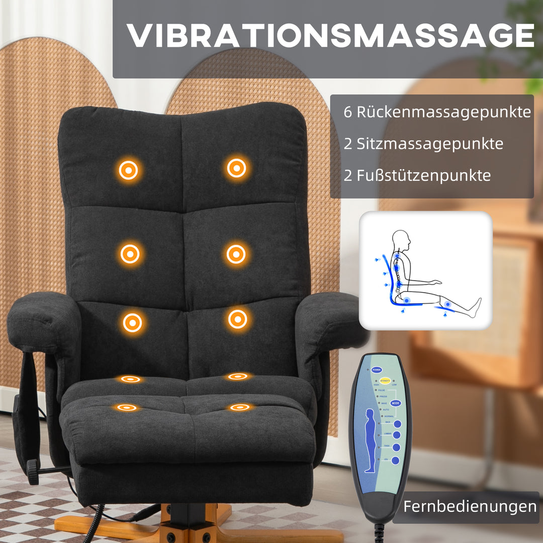 Massagestol med lænefunktion og fodskammel, 145° vipning, polyester, 80 x 86 x 99 cm, sort