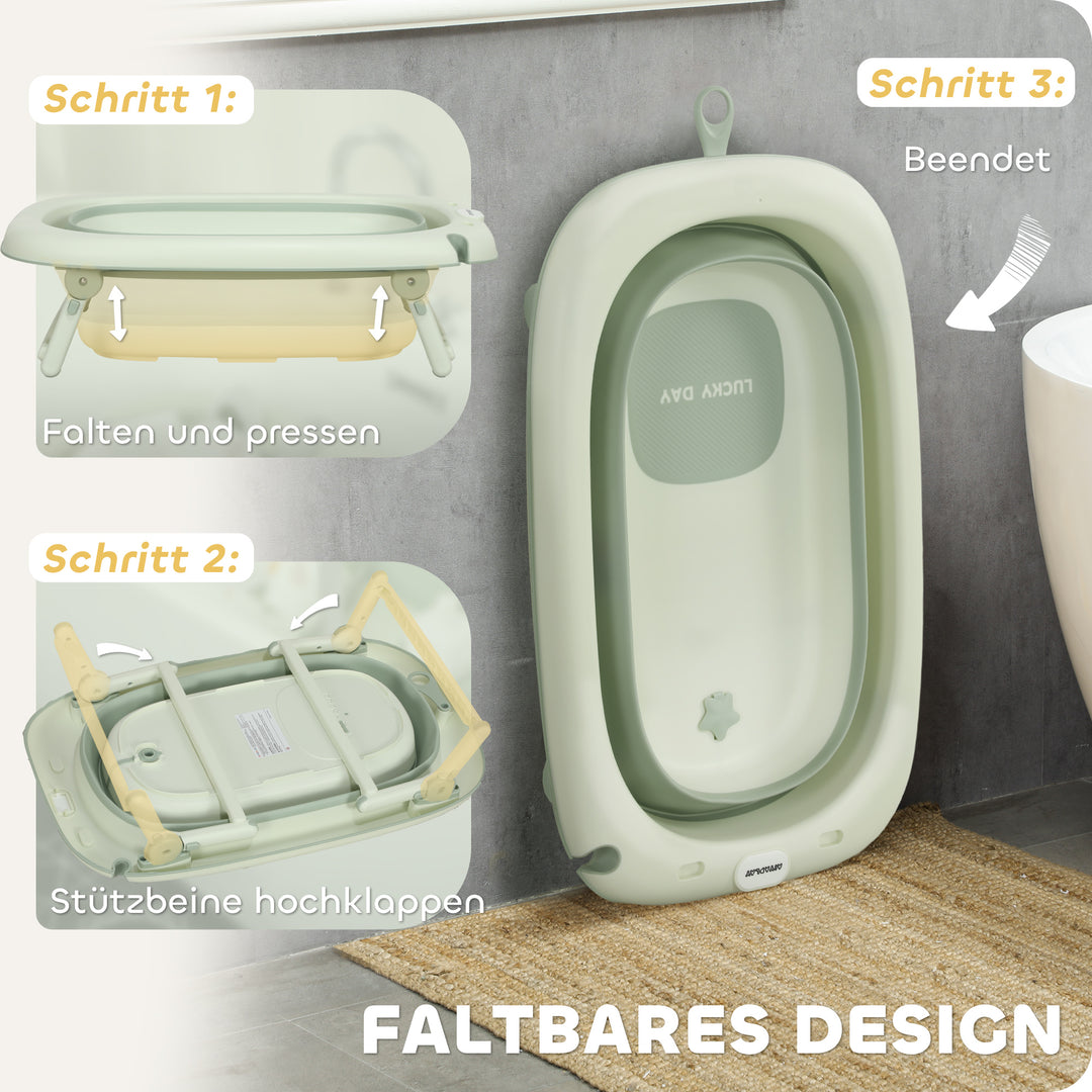 Babybadekar, foldbart, skridsikker bund, elefantbadehynde, 86 x 53 x 25,5 cm, grøn