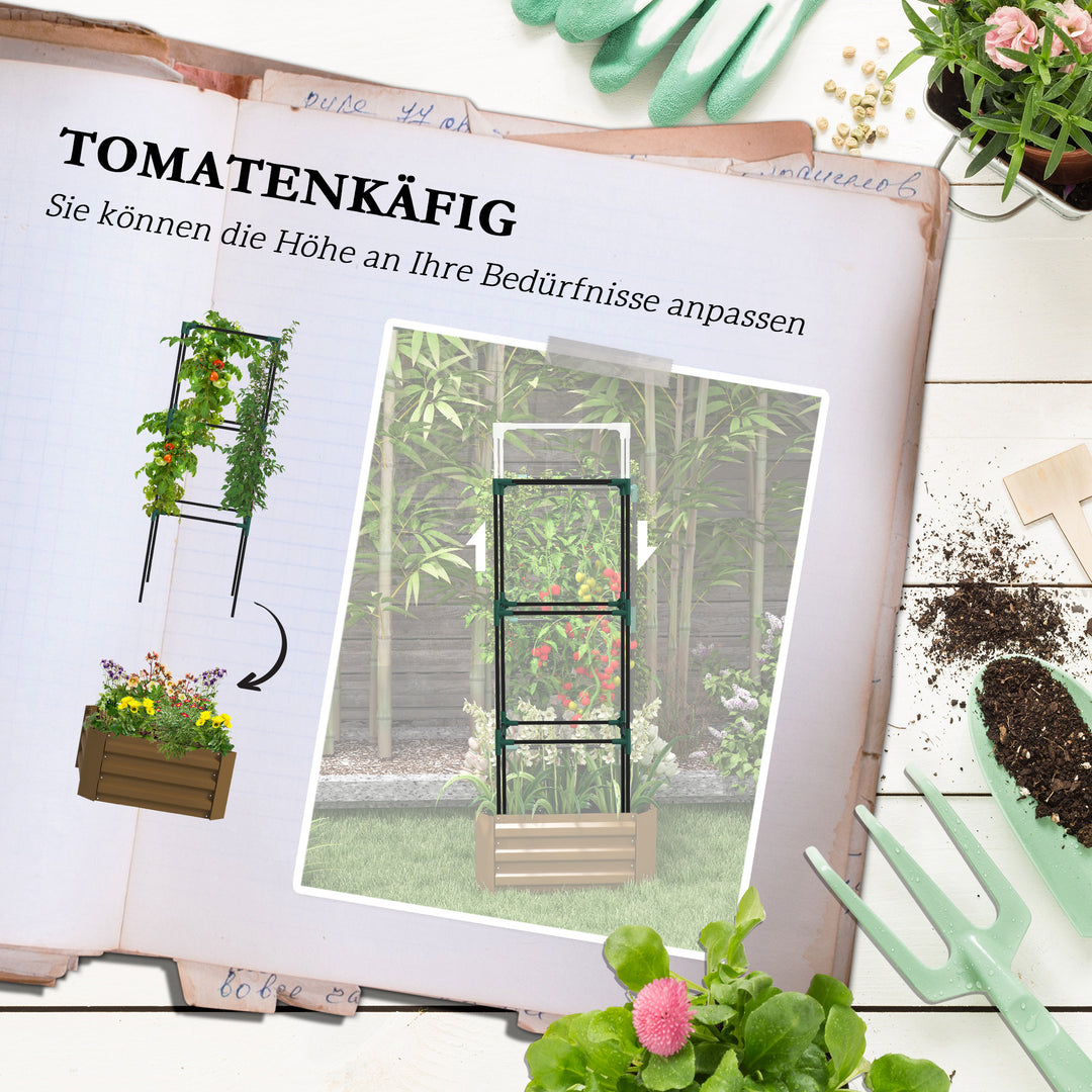 Højbed med espalier, plantekasse med klatrehjælp, åben bund, vejrbestandig, 61 cm x 61 cm x 140 cm, brun