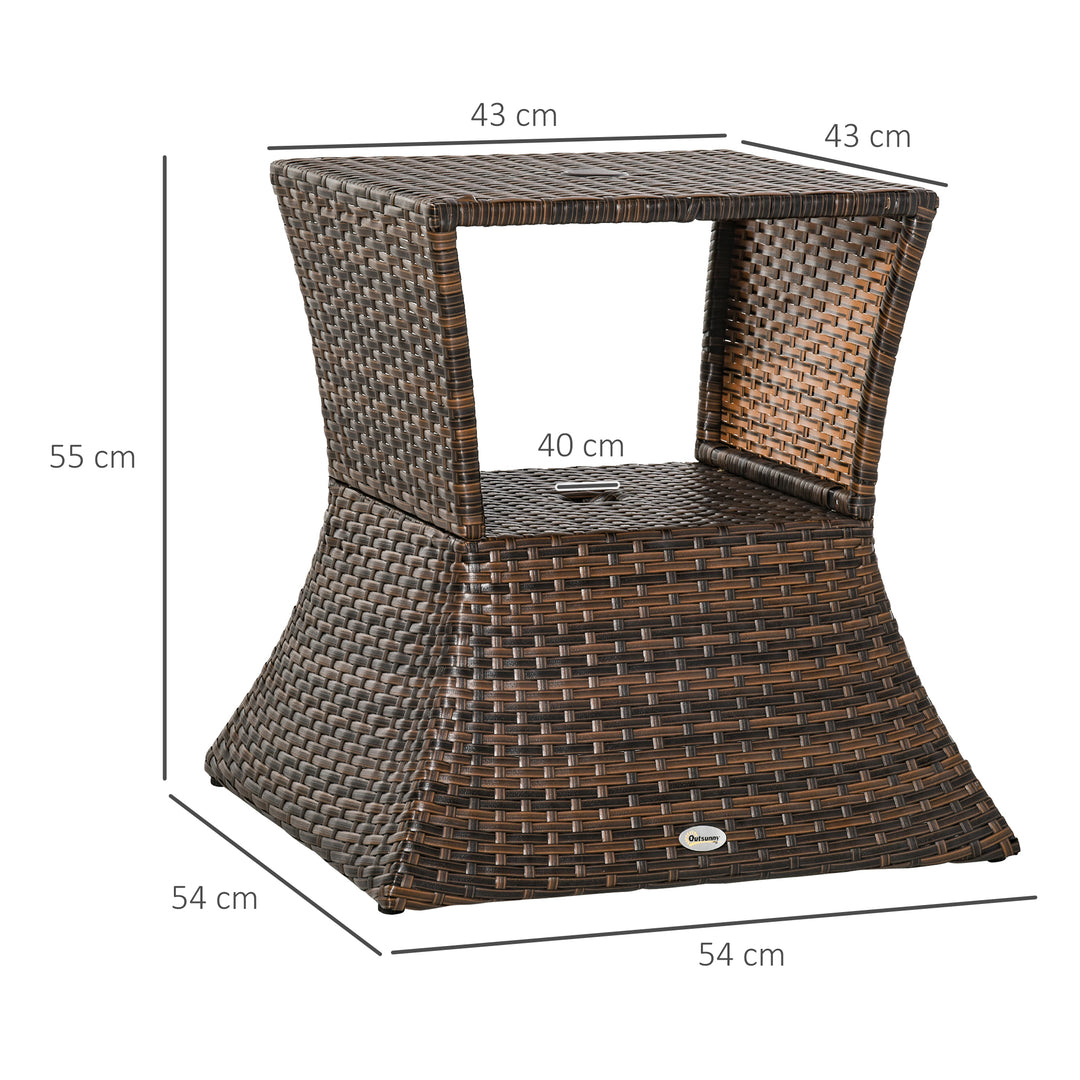 Havebord, sidebord, parasolstativ, havemøbler, terrasse, polyrattan, brun, 54 x 54 x 55 cm