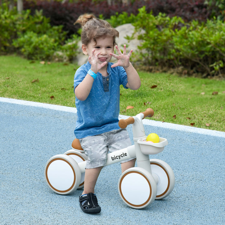 Løbecykel, justerbart sæde, med hjul, til 1-3 år, op til 20 kg, brun/hvid