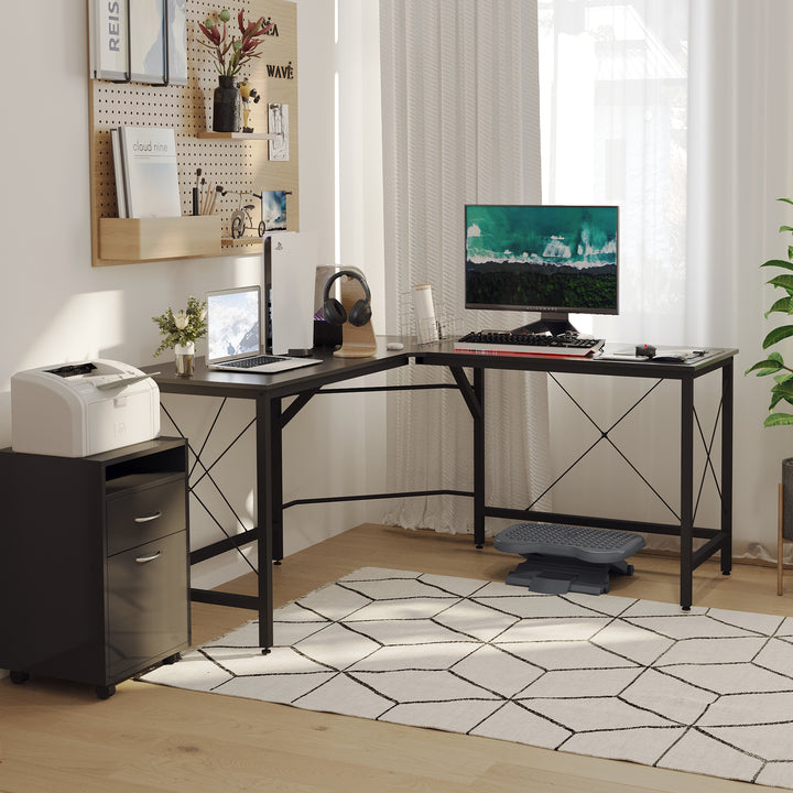 Computerbord l-formet hjørnebord mdf sort 150 x 150 x 76 cm