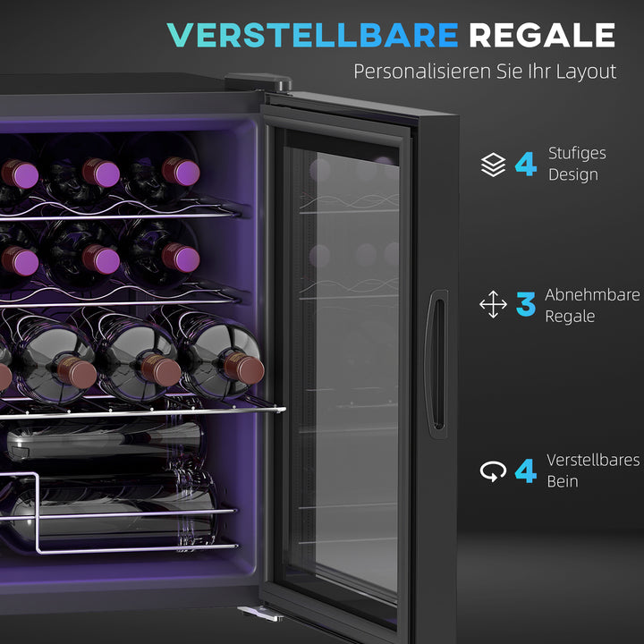 Fritstående vinkøleskab, 16 flasker, til hjemmebar, stue, køkken. Touchskærm, glaslåge, LED-belysning.