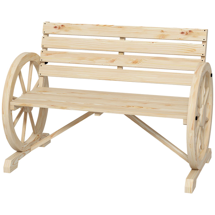 Havebænk, vognhjulsdesign, til 2 personer, naturtræ, mørkebrun, 105,5 x 56 x 79 cm, naturfarvet