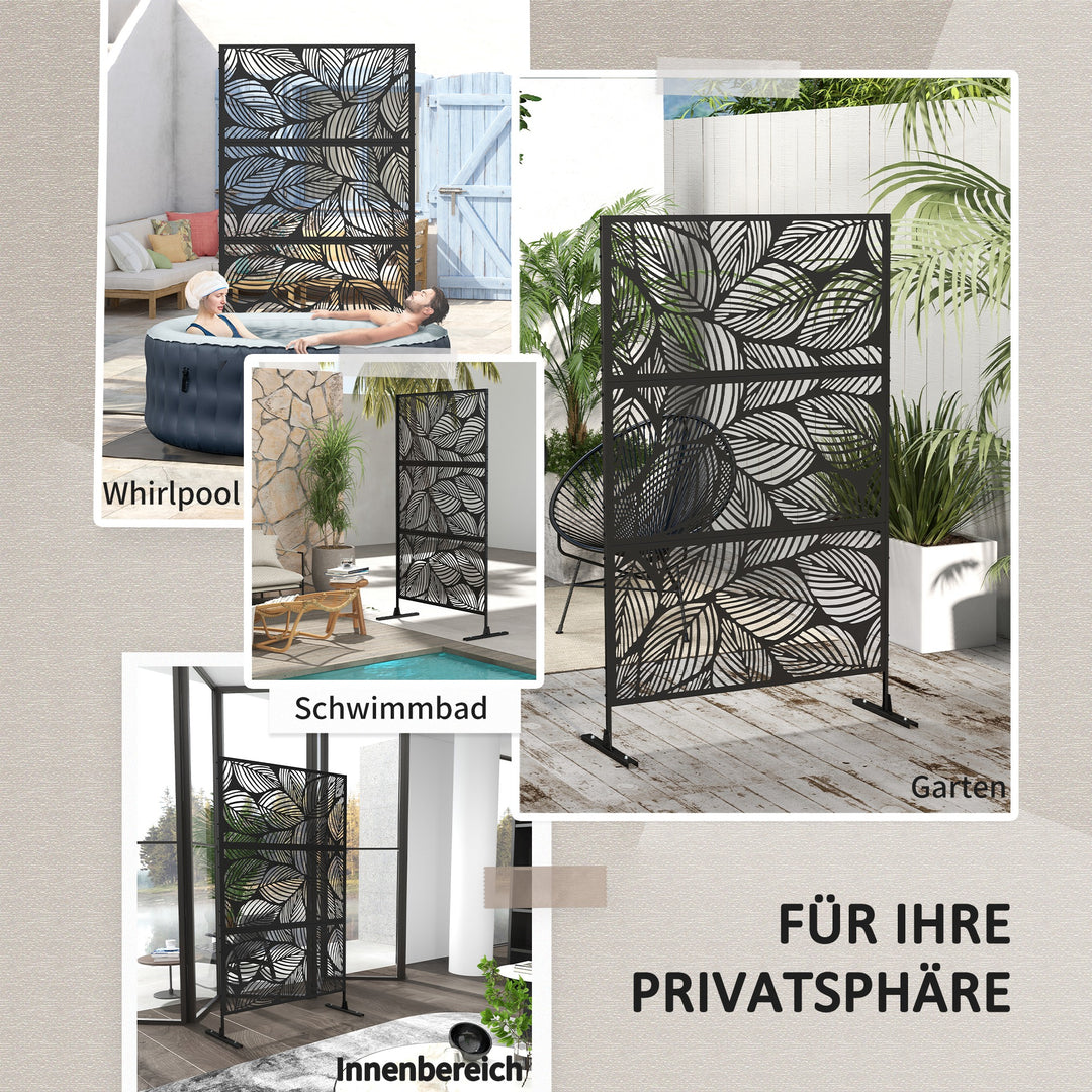 Privatlivsskærm til haven, haveafskærmning, blomstermønster, metal, 122 x 45 x 198 cm, sort