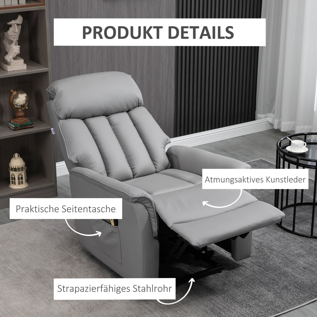 Lænestol tv-stol med kabelfjernbetjening og sidelomme, 80 x 94 x 104 cm, grå