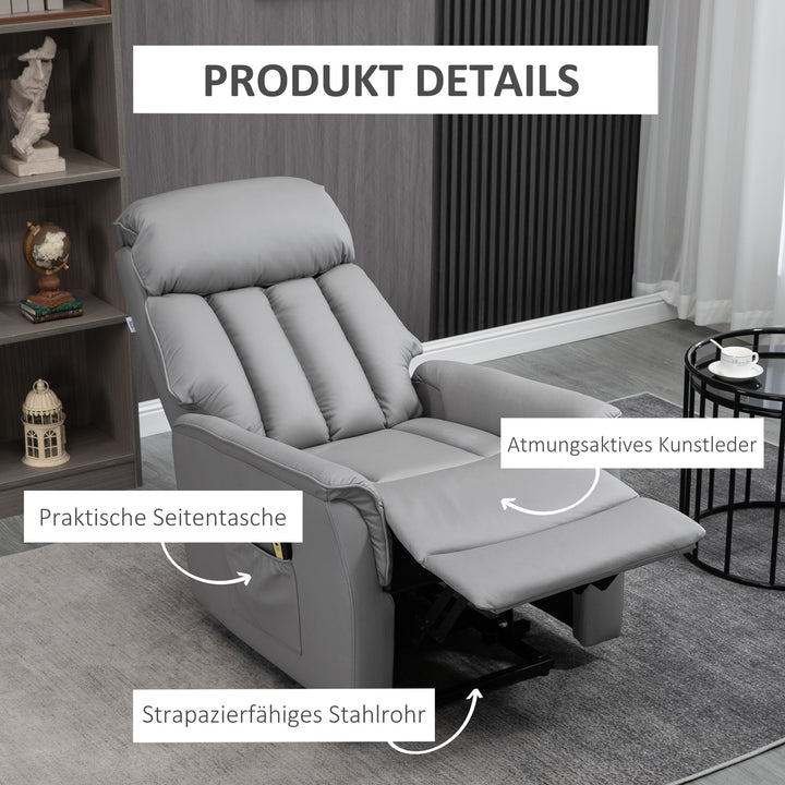 Lænestol tv-stol med kabelfjernbetjening og sidelomme, 80 x 94 x 104 cm, grå