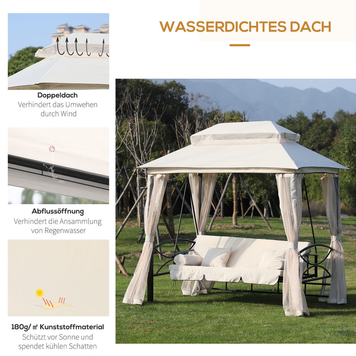 Hollywood gynge, havegynge med sidepaneler, 3-personers, beige, 256 x 172 x 248 cm
