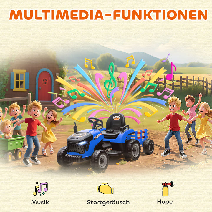 Elektrisk børnetraktor, havetraktor med fjernbetjening, blød start, til børn i alderen 3-8 år, blå