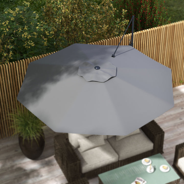 Ø3 m cantilever parasol, vipbar, drejelig, håndsving, vindfang, metalmast, mørkegrå