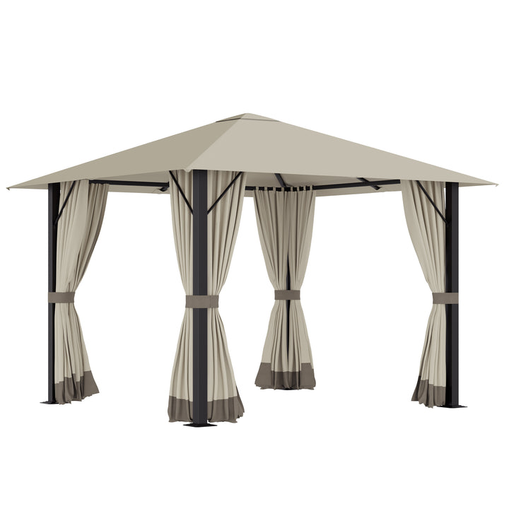 Havepavillon 3 x 3 m havetelttag med ventilationshuller partytelt med 4 sidepaneler vejrbestandig aluminium polyester khaki