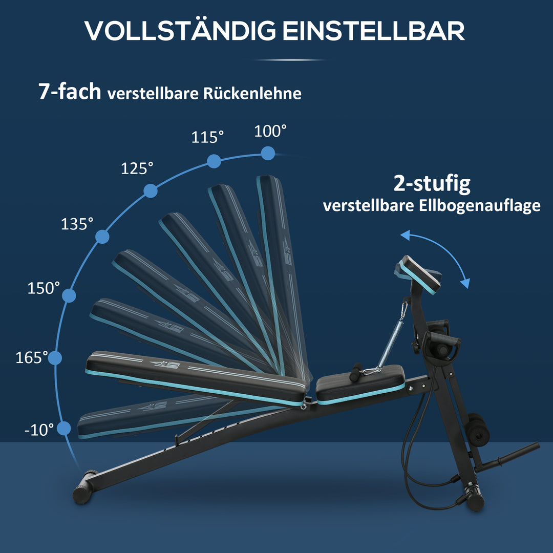 Vægtbænk, foldbar træningsbænk med 7-vejs justerbar ryglæn, fitnessbænk, lasteevne op til 120 kg, blå
