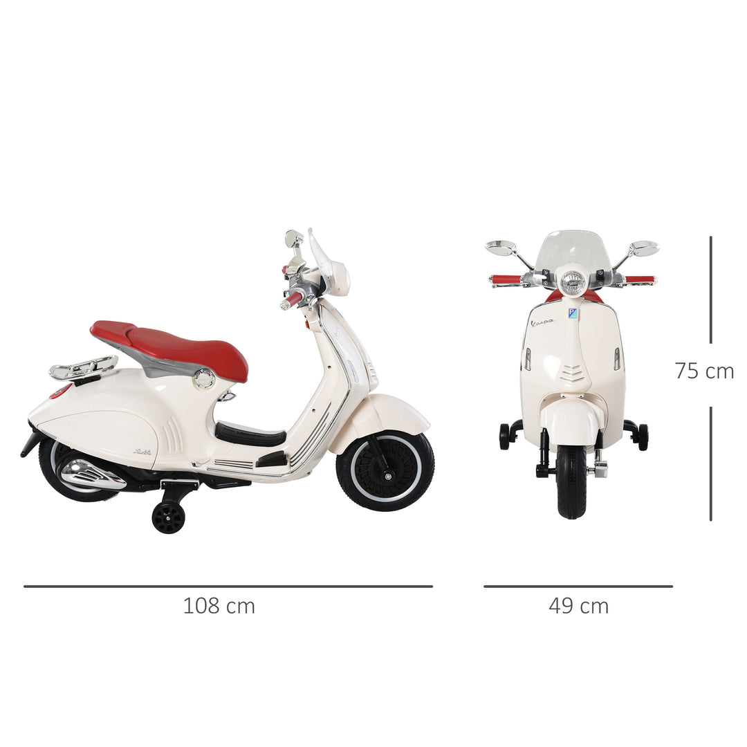 Børne elmotorcykel, 6v børnemotorcykel med forlygte, musik, frem- og bakgear, støttehjul, 30 kg lastkapacitet, elmotorcykel til børn 3-6 år, hvid