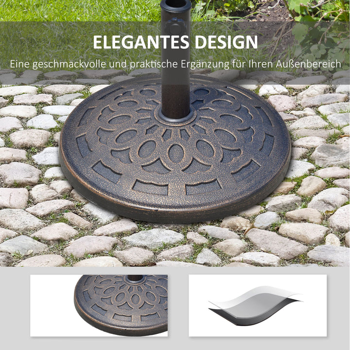 Parasolfod i harpiks, 14 kg, med håndtag, rund parasolholder, til parasoller med 38 mm/48 mm stangdiameter, til altan, terrasse, have, bronze