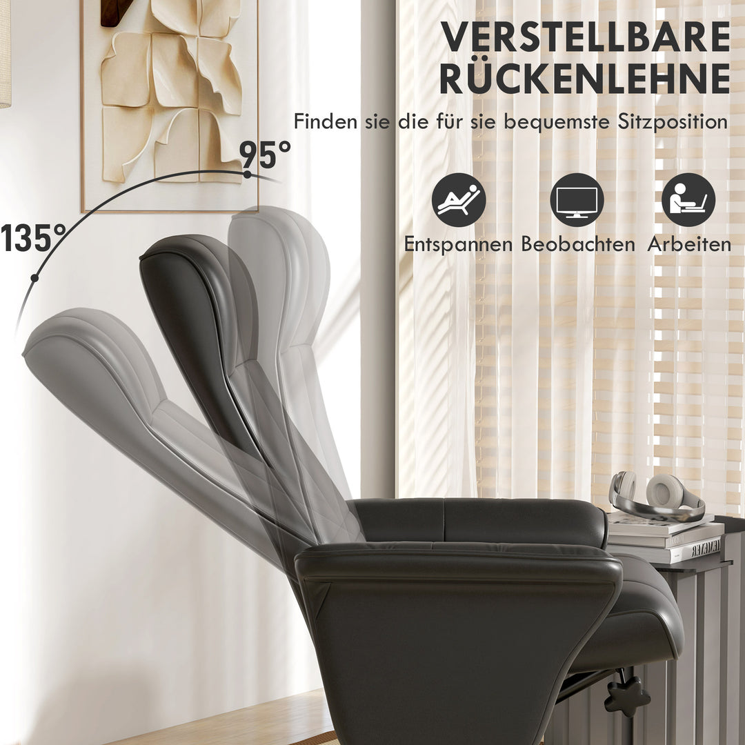 Polstret lænestol, accentstol med fodskammel, drejelig, ergonomisk, mikrofiberlook, op til 150 kg, sort