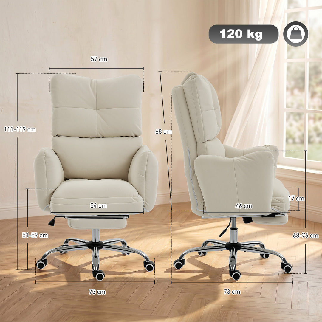Kontorstol med fodstøtte, ergonomisk drejestol med vippefunktion, justerbar høj ryglæn, sneflannelstof