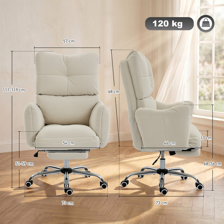 Kontorstol med fodstøtte, ergonomisk drejestol med vippefunktion, justerbar høj ryglæn, sneflannelstof