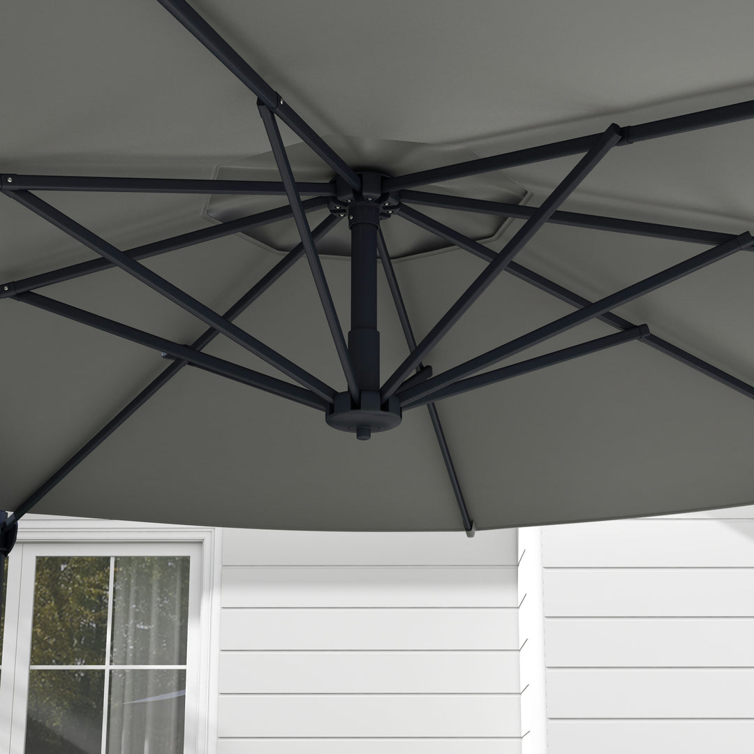 Ø3 m cantilever parasol, vipbar, drejelig, håndsving, vindfang, metalmast, mørkegrå
