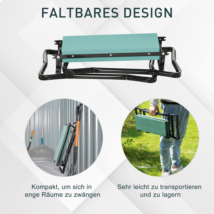 Knæbænk til havearbejde, foldbar haveskammel, havebænk, knæstøtte op til 150 kg, EVA-skum, stål, mørkegrøn, 58 x 28 x 49 cm