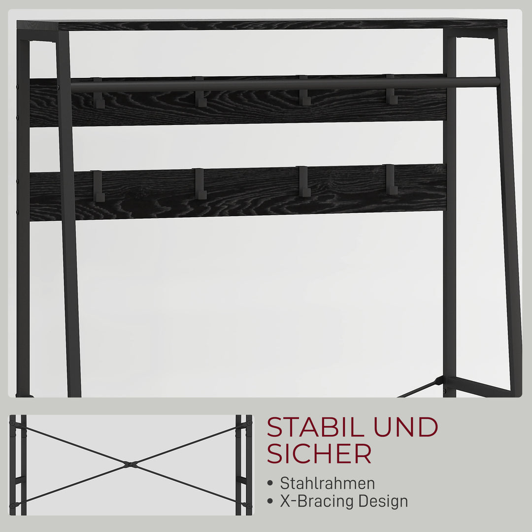 Knagerække med skohylde, tøjstativ i industrielt design, 2 stofskuffer, 8 kroge, metalramme, sort