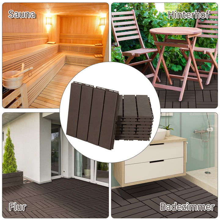 Terrassefliser 30 x 30 cm, 9 stk., 0,81 m², klikfliser, balkonfliser med kliksystem, dræningsfunktion, gulvflise til terrasse/altan, brun