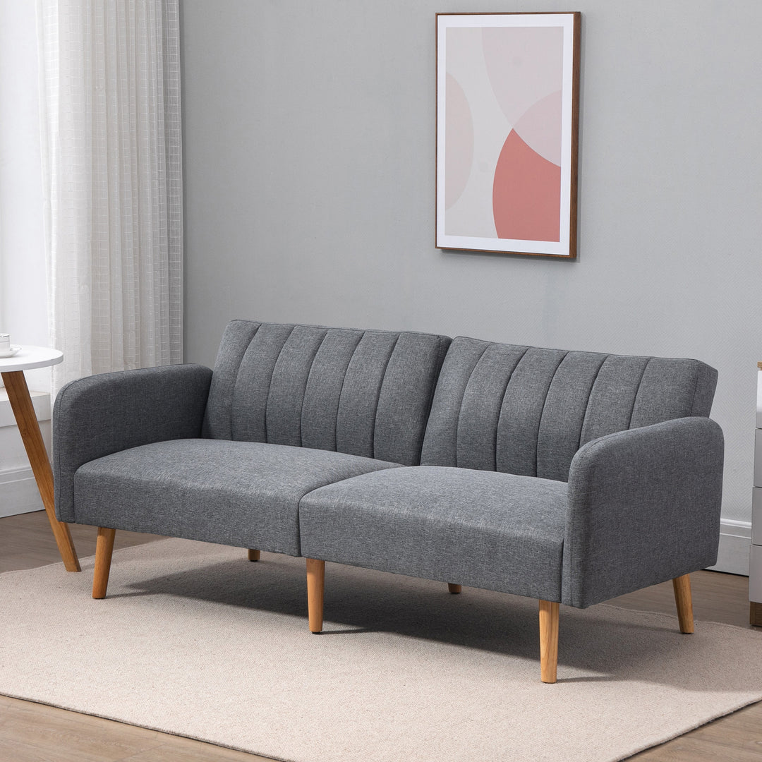 Sovesofa, 2-personers stofsofa, sofa med sovefunktion, hørlignende polyester, gummitræ, 173 x 75 x 73 cm, grå