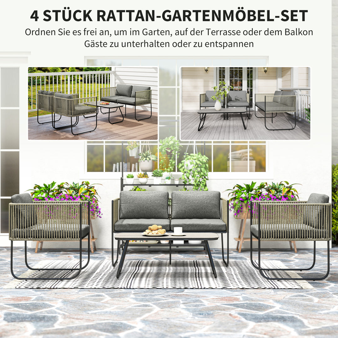 Havemøbelsæt af polyrattan loungesæt med sofa, lænestol, bordhynder, vejrbestandig 116 x 60 x 69 cm brun + mørkegrå