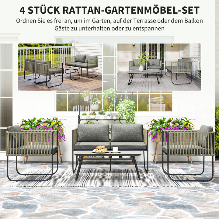 Havemøbelsæt af polyrattan loungesæt med sofa, lænestol, bordhynder, vejrbestandig 116 x 60 x 69 cm brun + mørkegrå