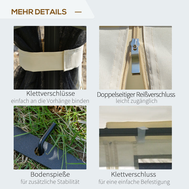 Havepavillon med dobbelttag, pavillon, havetelt, partytelt med 4 sidevægge, metal+polyester, beige, 2,99 x 2,99 x 2,74 m