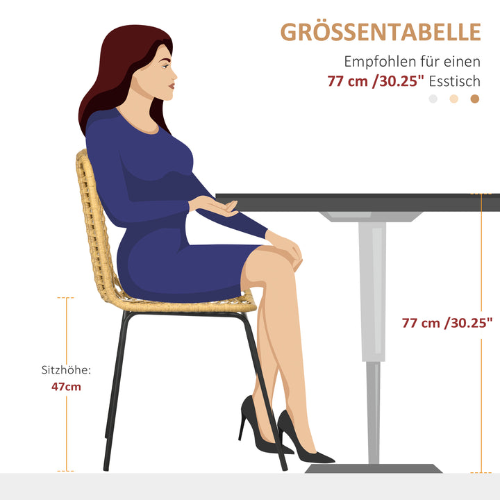 Sæt med 2 spisestuestole i boho-stil, accentstol, pe-rattan, 44 cm x 58 cm x 85 cm, naturlig + gul