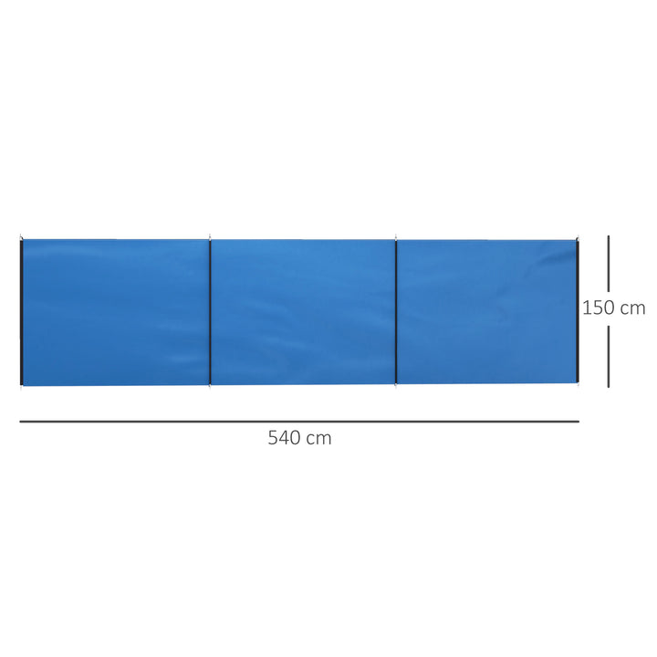 Vindskærm Camping Privacy Screen med 4 stålstænger Bæretaske Strandbeskyttelse til Camping Have Strand 540 x 150 cm Blå