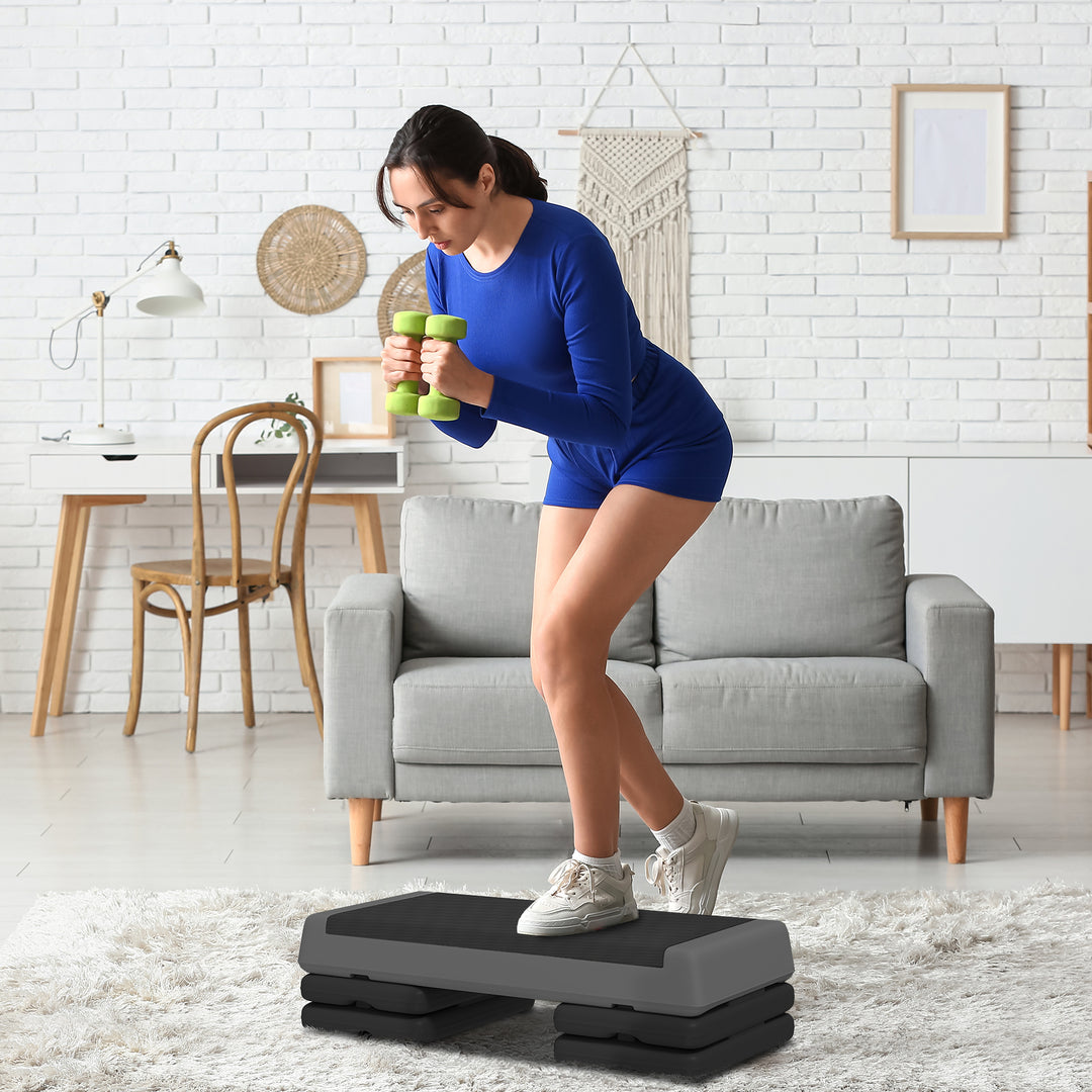 Højdejusterbar fitness stepper, skridsikker, egnet til hjemmet, fitnesscentret eller kontoret, plastik, grå